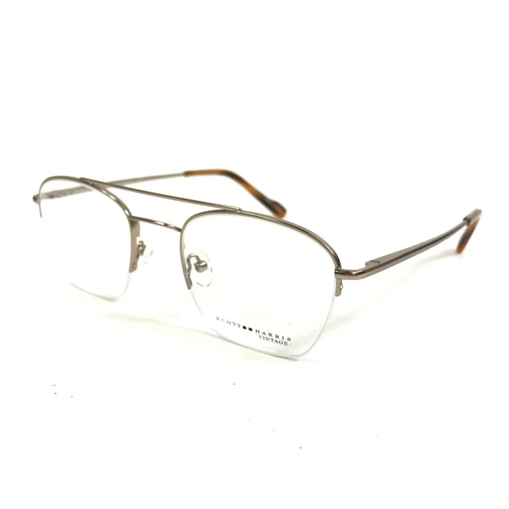 Scott Harris Vintage Eyeglasses Frames V-62 C3 Antique Gold Half Rim 50-21-140